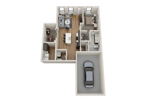 Floor plan for 1 bed, 1 bath, 1047 sqft